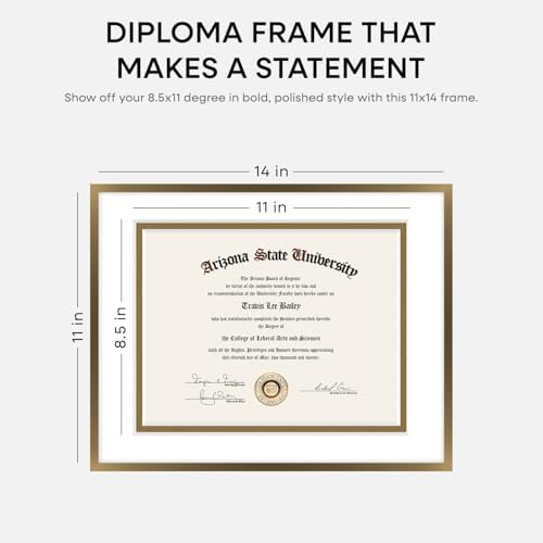 Homeforia 11x14 Bronze Diploma Frame, High-End Metal, 8.5x11 Mat, Glass