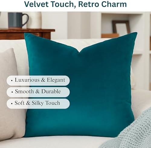 RELY+ Pack of 2 Throw Pillow Covers 18x18 Inch Velvet Soft Cozy Solid Decoration Gifts Pillow Covers Luxury Cushion Case for Sofa Couch Bedroom Living Room (Teal, 18 X 18)