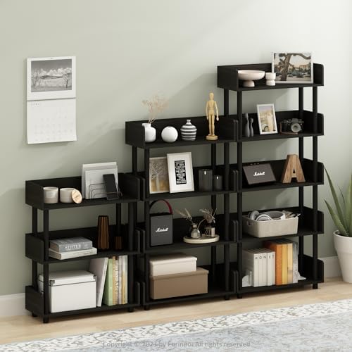 Furinno TURN-N-TUBE Display Shelf, 3-Tier Storage Shelves with Side Panels, Open Shelves Book Shelf with Rounded Corner Top Edges, for Organization and Storage, Living Room, Home Office, Espresso