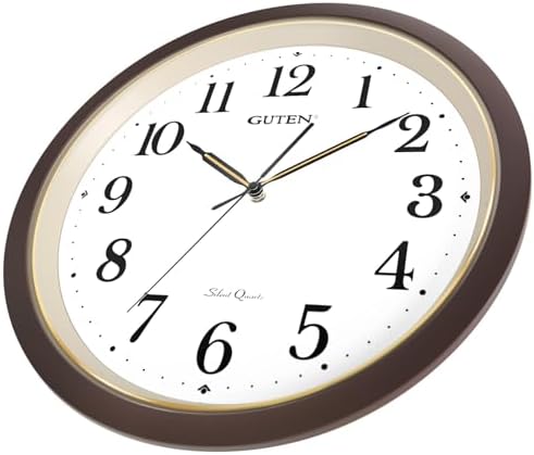 Caysie 16 Inch Large Silent Non Ticking Wall Clock, Quartz Battery Operated, Round Decorative Retro Brown Clock for Living Room, Bedroom, Kitchen, School, Office (Brown)