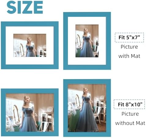 Muzilife Teal 8x10 Wood Picture Frame with Mat, Real Glass Cover, 1 Pack