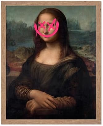 Poster Master Mona Lisa Painting Poster Altered & Pop Art - Defaced Art - Gift for Men & Women - Minimal Decor for Office, Bedroom or Living Room, 16x20 Beige Framed