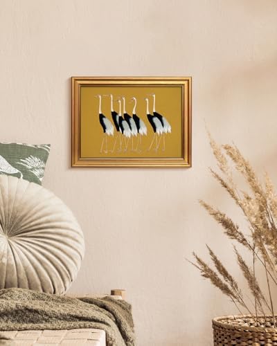 WHASAYART Gold Framed Vintage Wall Art for Living Room, Animals Painting Prints Shelf Decor for Kitchen, Aesthetic Bedroom Wall Art Decor, Gifts for Friends or Family Seven Cranes 12"x16"