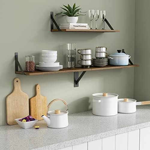 Forbena 24 Inch Long Floating Shelves for Wall Set of 3, Wooden Wall Bookshelf for Bedroom, Large Rustic Wood Hanging Book Shelves for Living Room Plants Kitchen Office Closet Storage (Dark Brown)