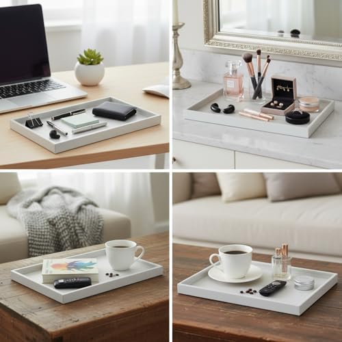 20x14 Inch Rectangular Ottoman Tray | Textured PU Leather, Waterproof & Heat-Resistant Storage for Coffee/Dining Tables, Sofa, Bed, Entertainment & Party (Tranquil Beige, 20 * 14in)