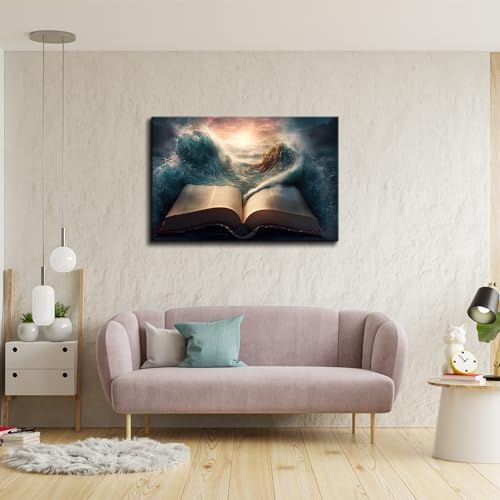 YONICA Jesus Wall Decor, Christian Bible Wall Home Posters, Judah Religious Lord Prayer Bible Wall Art Framed Canvas 24"x32"(60x80cm)