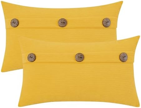 HWY 50 Yellow Chenille Throw Pillow Covers 12x20 Inch Buttons Pack of 2