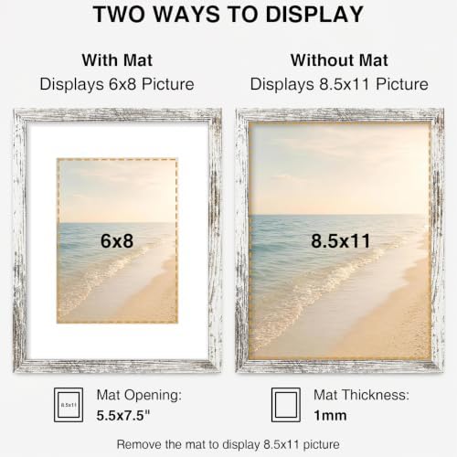 Vittanly 8.5x11 Picture Frames Set of 5, Diploma Frame, Distressed White