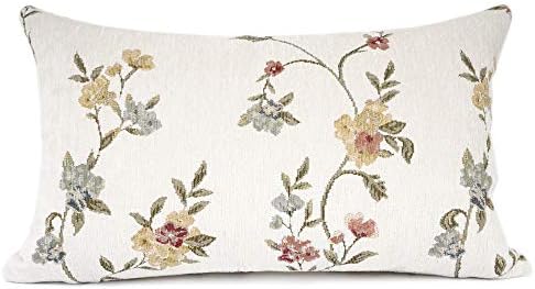 YOUR SMILE Classical Embroidery Jacquard Farmhouse Oblong Rectangle Chenille Beige Floral Pattern Decorative Throw Pillow Case,12x20 inch