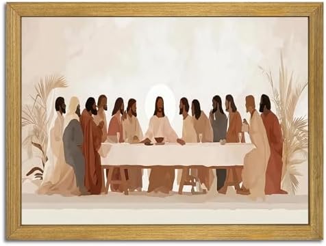Wood Framed Last Supper Wall Art, Christian Wall Decor, Religious Canvas Print Posters, Jesus Pictures Oil Paintings for Living Room Dining Room Church Prayer Room Bedroom 8x10 inch