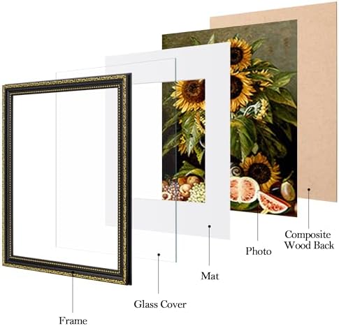 eletecpro 11x14 Vintage Picture Frame, Glass Cover, Black Gold, 2-Pack