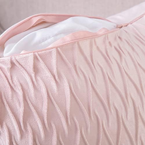 MADIZZ Set of 2 Super Soft Velvet Decorative Throw Pillow Covers 16x16 inch Light Pink Square with Texture Luxury Style Cushion Case Pillow Shell for Sofa Bedroom