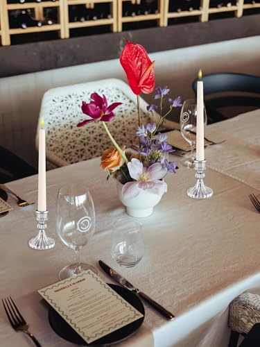 Silver Glass Candlestick Holders, Taper Candle Holders, Set of 6