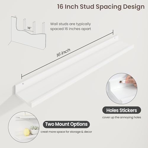 Axeman Picture Ledge Shelf, 36 Inch White Floating Shelves Set of 3