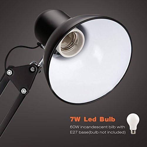 PowerKing Metal Swing Arm Desk Lamps, Adjustable Architect Lamp, Black