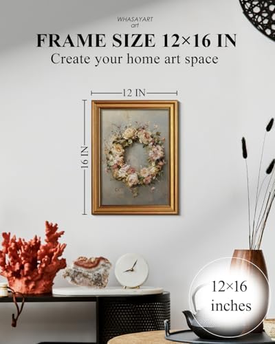 WHASAYART Gold Framed Vintage Wall Art for Living Room, Flowers Painting Prints Shelf Decor for Kitchen, Aesthetic Bedroom Wall Art, Spring Gifts for Friends or Family - Garland 16L x 12W