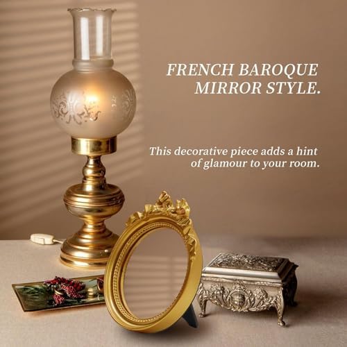 Bitray Vintage Wall Mirror Decorative Hanging Mirror 4.2" Dia Small Gold Round Wall Mirror | 1Pcs 4.2" Dia丨Small Gold Round Wall Mirror丨Baroque Style丨Small Makeup Desk Mirror丨For Bedroom Bathroom Tabletop Wall Decor