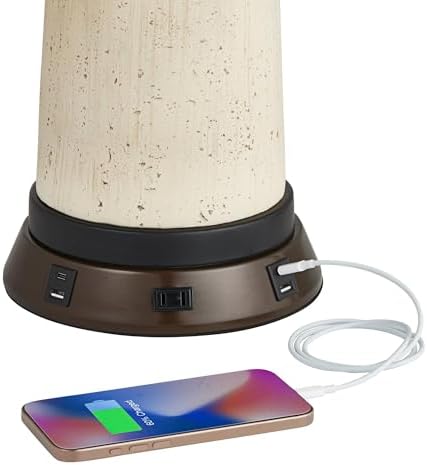 Helene 26" Tall Table Lamp White Ceramic USB Workstation Base Cream