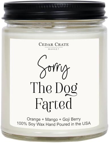 CEDAR CRATE MARKET - Gifts for Dog Lovers | Dad Gifts | Pet Sitter Gift | Funny Candle for Men Women | Sorry The Dog Farted Candle | Orange Patchouli Scented | Made in The USA