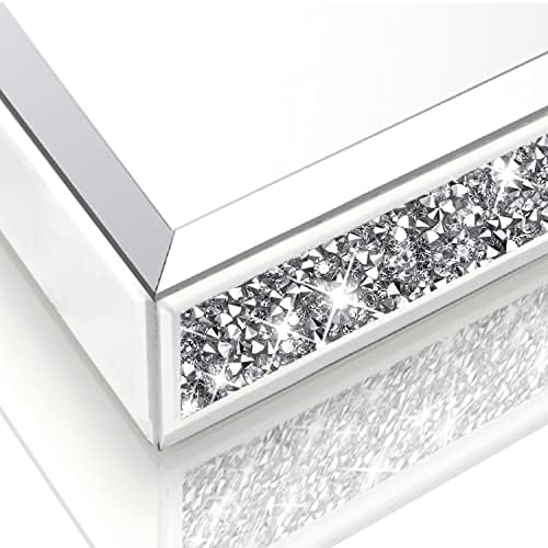 Wocred Mirror Jewelry Organizer fits Dresser Bedroom,Crushed Diamond Bathroom Tray with Handles,Perfume Tray,Decorative Serving Tray for Coffee Table Decor(11”x15”x2”)