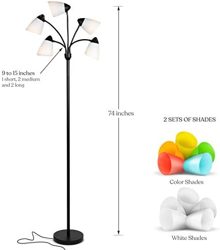 Brightech Medusa LED Floor Lamp – Multi-Head Dimmable Floor Lamp for Living Rooms & Offices – Tall Lamp with Interchangeable Shades, Adjustable Standing Lamp for Bedroom Reading – Black