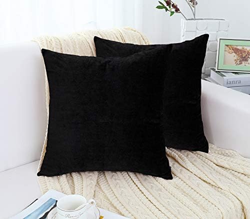 Jeneoo Comfy Soft Thick Velvet Throw Pillow Covers Decorative Solid Square Couch Cushion Cases for Bedroom Sofa Car Decor (Black, 18 x 18 Inches, 2 Pieces)