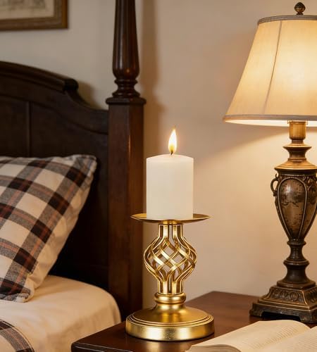 Vintage Metal Pillar Candle Holder for Table Decor