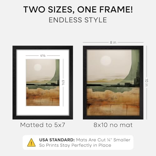 Homeforia 8x10 Black Oak Picture Frame, High-End Wood, 5x7 Mat, Glass