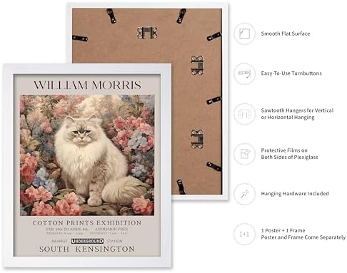 Poster Master Persian Cat Print - Flower Art - Botanical Design - Exhibition Display - Animal Illustration - Floral Cat Painting - Aesthetic Office or Bedroom Decor - 16x20 White Framed
