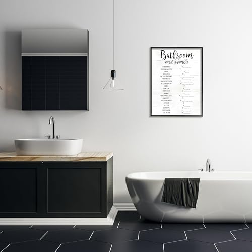 Stupell Industries 'Bathroom Word Scramble White and Black Word Design', Framed Giclee Art, Black, 24 x 30 Inches, Easy to Hang and Sturdy, Made in USA, by Lil' Rue
