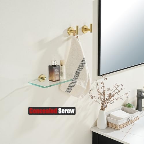 JQK Bathroom Glass Shelf Gold, Tempered Glass Shower Storage 8 by 5 inches, 304 Stainless Steel Brushed Gold Wall Mount, TGS101L8-BG