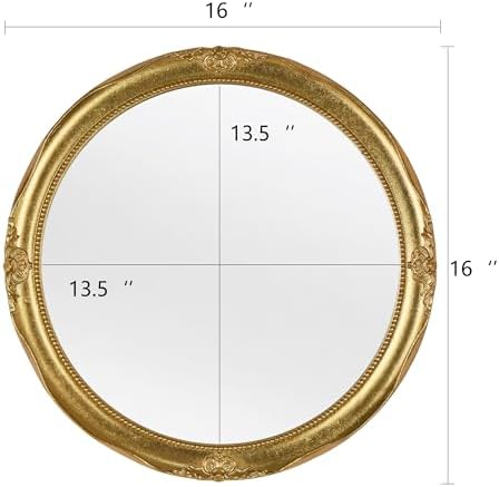 Funerom Vintage Decorative Wall Mirror Hanging Mirror Round (Gold 16 inch)
