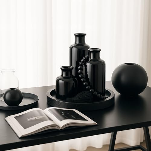 5 Pcs Coffee Table Decor Set, Black, Black Tray