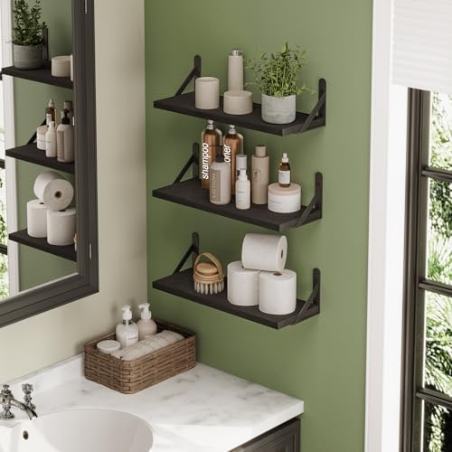 YGEOMER 16.5in Floating Shelves for Wall Home Decor, Black Set of 6