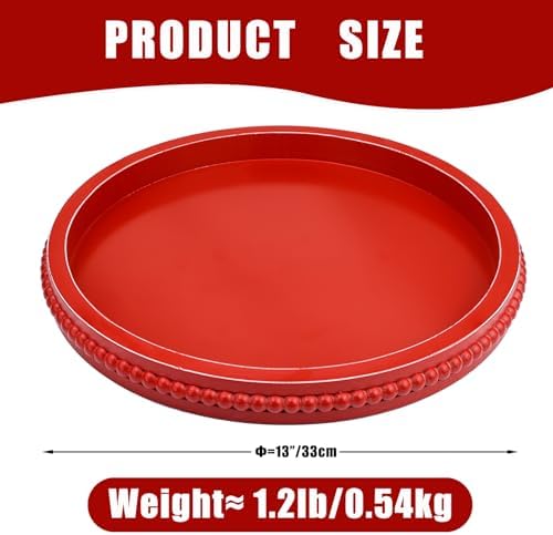Hrastany Red Round Wood Decorative Ottoman Tray for Coffee Table