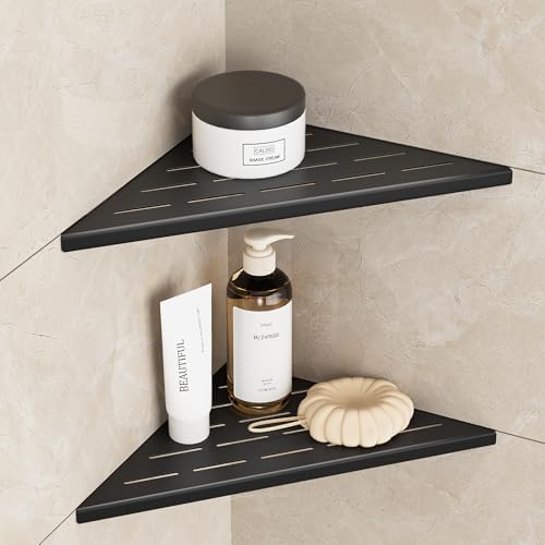 Neodrain 12 Inch Black Corner Wall Shelf for Tile Wall Insert, Set of 2