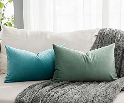 Seafoam Decorative Lumbar Velvet Throw Pillow Covers 16x24 inch Set of 2 with Zipper Luxury Soft Solid Rectangle Cushion Covers Case for Sofa Couch Bed Living Room