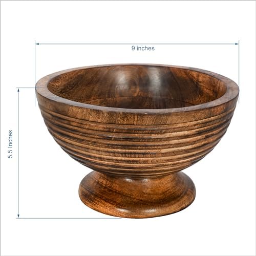 Natural Wooden Tray, Serving Bowl for Salad, Veggies and Fruits, Large Deep Tray for Family, Party (Ring Bowl)