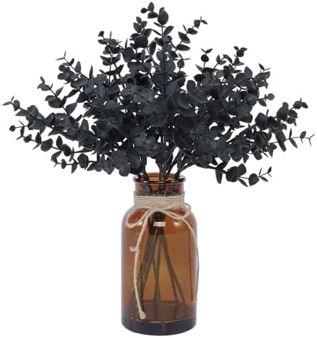 Coferset Fake Eucalyptus Stems in Glass Vase with Faux Water,Black