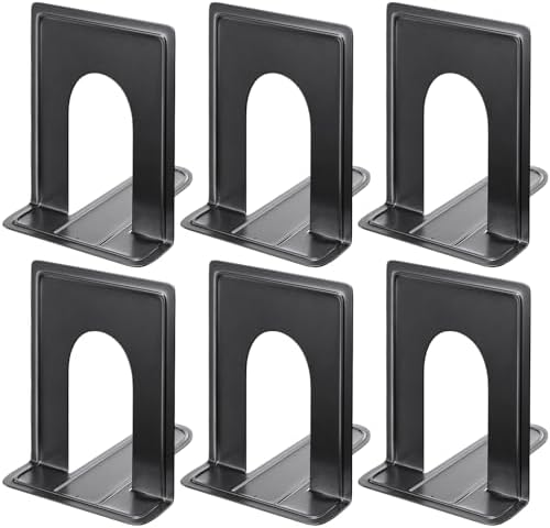 MaxGear 8.5 in Extra Large Heavy Duty Book Ends, Black Metal Bookends