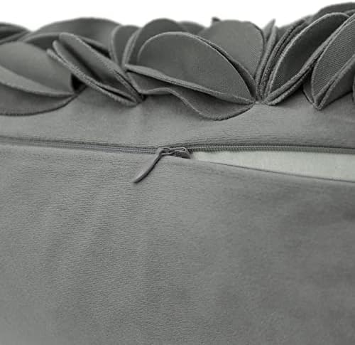 KINGROSE Handmade 3D Flower Pillow Cover, Velvet, 12 x 20 Inches, Grey