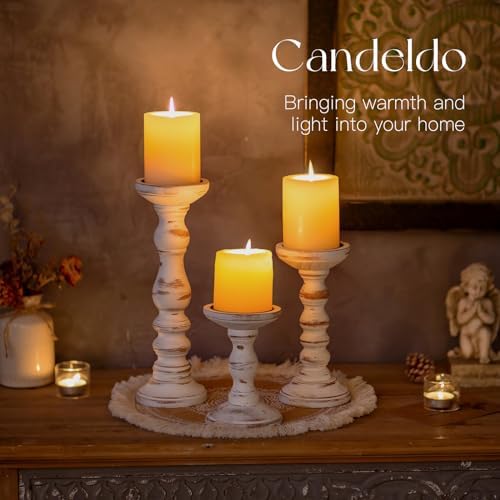 Candeldo Wood Candle Holders for Pillar, White Farmhouse Fireplace Decor