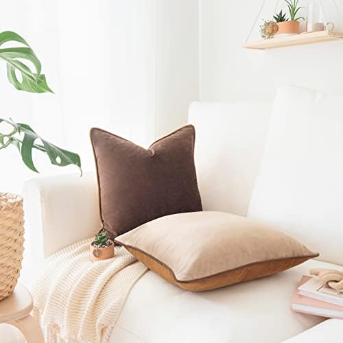 MONDAY MOOSE Decorative Throw Pillow Covers Cushion Cases, Set of 2 Soft Velvet Modern Double-Sided Designs, Mix and Match for Home Decor, Pillow Inserts Not Included (20x20 inch, Brown/Beige)