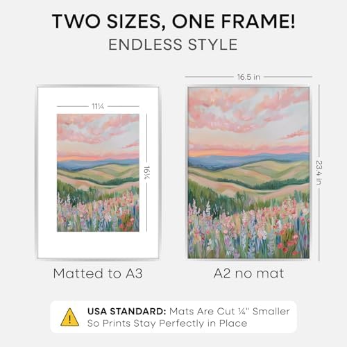 Homeforia A2 Silver Picture Frame, High-End Metal, A3 Mat, Glass
