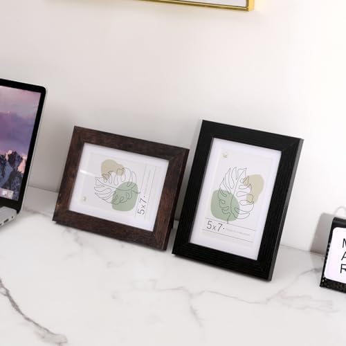 Muzilife 5x7 Wood Picture Frame with Mat, Real Glass Cover, Mix, 4 Pack