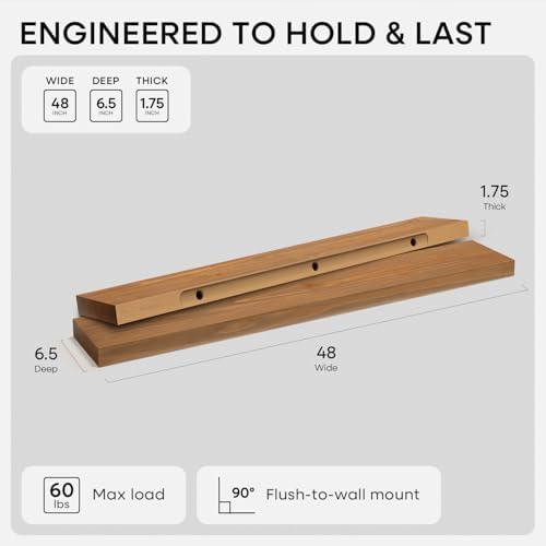 Homeforia 48 Inch Floating Shelves, High-End Solid Pine Wood, Set of 3