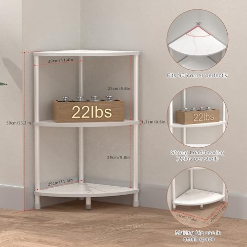 3 Tier Corner Shelf Stand for Bathroom, 23.2", Marble White