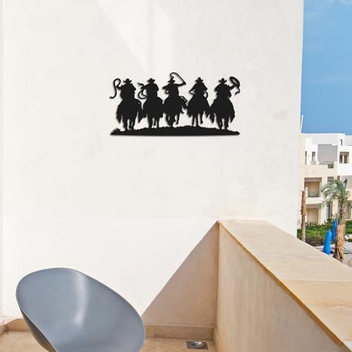 Zonon Western Cowboy Wall Decor Metal Cowboy Sign, Black | Cowboy Silhouette Metal Sign, Metal Art Western Three Riders, Hanging Western Decor for Home Speakeasy Indoor Bedroom