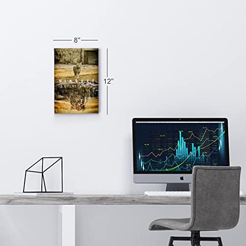 Smile Art Design Mindset is Everyting Cat and Reflection is Tiger Motivational Wall Art Canvas Print Inspirational Entrepreneur Quote Office Living Room Decor Gift Ready to Hang 36x24