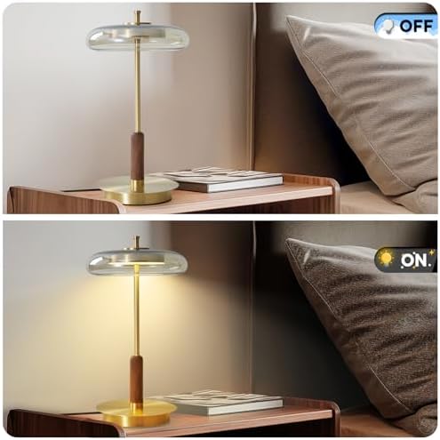 Brass Base Mushroom Table Lamp, 15.4 in, Amber Glass Shade